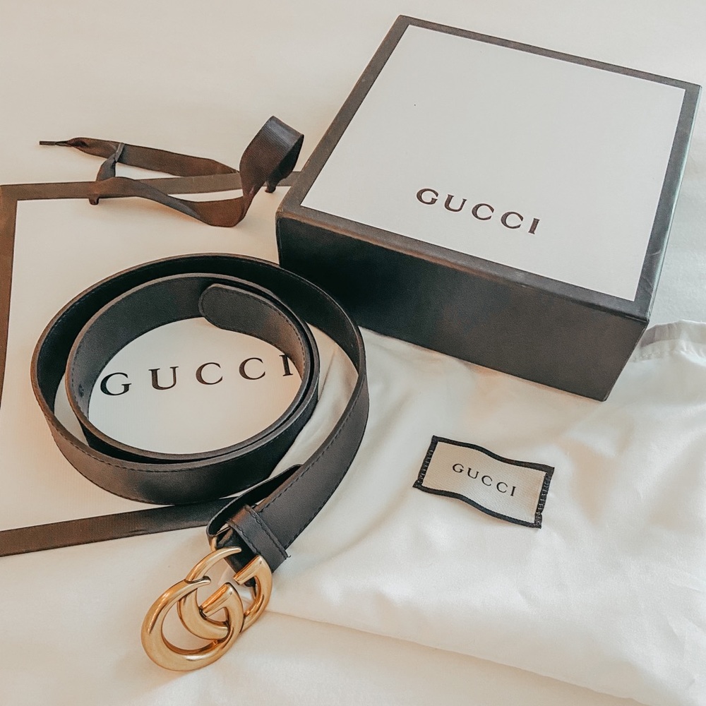 black gg GUCCI belt gold buckle